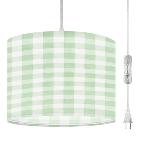 RAINFALLARING Plug in Pendant Light Pastel Green Plaid Checkered Hanging