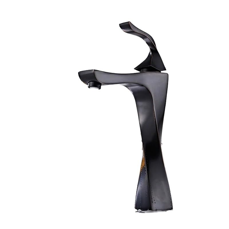 KLVN Grifo de lavabo moderno negro mate, monomando montado en cubierta, grifo mezclador frío y caliente (F)
