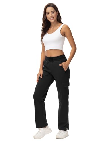 Rdruko Women'S Cargo Sweatpants Straight Leg High Waisted Athletic Casual Pants Zipper Pockets Wide Leg Bottom Trendy Black M thumb #5