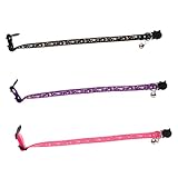 HYTROVE 3個可能な猫用首輪 ベル付き 夜光 反射 魚柄 子猫用 屋外向け ペット首飾り