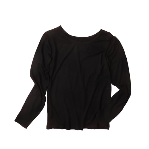 YI-ICCHANN Women's Long Sleeve Modal Undershirt Round Neck Winter Tops Thin Type Stretchy Fabric Slim Blouse Black