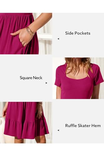 Image of Newshows Women's 2026 Summer Casual Square Neck Ruffle A Line Beach Vacation Sundress Work Business Dress with Pockets