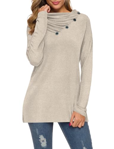 Image of WEACZZY Women's Long Sleeve Shirts Button Cowl Neck Casual Loose Tunic Tops Blouse Dressy Fashion 2026