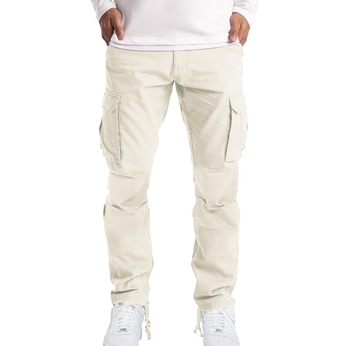 Generisch Pantalones cargo largos para hombre, pantalones holgados para exteriores, monocolor, con múltiples bolsillos, rectos para hombre, elegantes pantalones de montañismo, pantalones de trekking