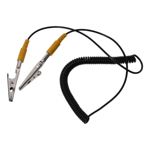 Image of Anti-Static ESD Grounding Cable Coiled Cord, with Double Alligator Clip Claw PU Grounding Wire