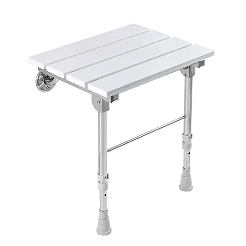 Folding Shower Seat Wall Mounted with Legs WPC Height Adjustable