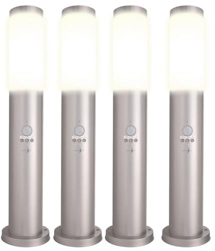 Lunartec Wegeleuchten E27: 4er-Set Standleuchten, 1-flammig, Bewegungssensor, E27, Edelstahl,IP44 (Außenlichter mit Bewegungsmelder, Gartenlampe 230V) Lunartec Wegeleuchten E27: 4er-Set Standleuchten, 1-flammig, Bewegungssensor, E27, Edelstahl,IP44 (Außenlichter mit Bewegungsmelder, Gartenlampe 230V)