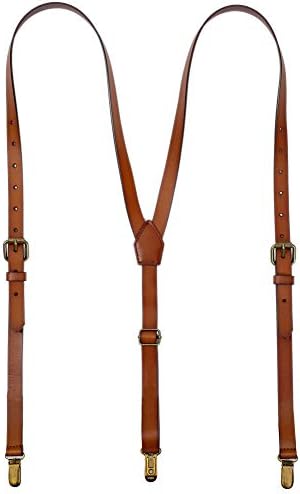 EURYNOME Leather Suspenders For Men, Brown Genuine Leather Suspenders Groomsmen Gifts (01#, L)