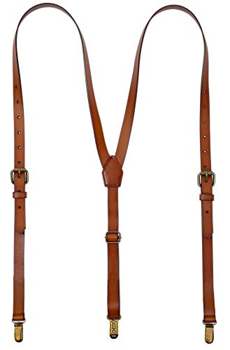 Leather Suspenders For Men, Brown Genuine Leather Suspenders Groomsmen Gifts