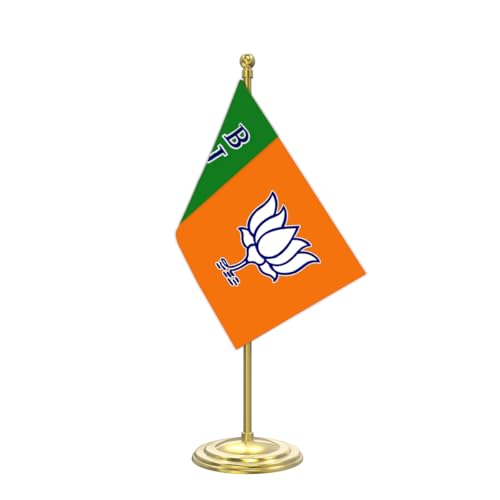 The Flag Company BJP Party Table Flag With 4x6 Inch Flag, Gold Acrylic Pole & Base | Ideal for Desks, Political Events & Party Offices