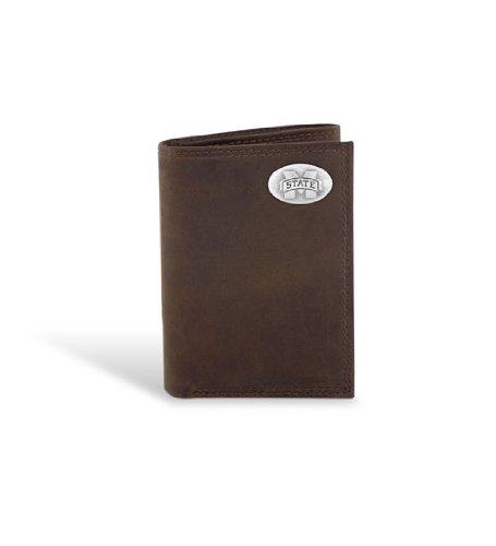 Mississippi State Leather Crazy Horse Brown Trifold Wallet