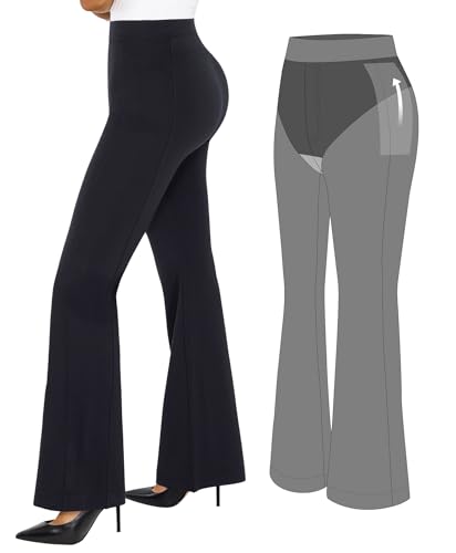 Popilush Dress Pants Women - Comfy Work Pants Flare High Waisted Stretchy Bootcut Wide Leg Trousers Business Casual Outfits