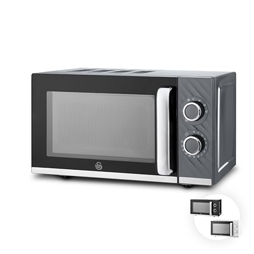 Swan Windsor SM4424GRY - Microondas manual, 20L, 800W, 5 niveles de potencia, descongelación por tiempo, temporizador de 30 minutos, pies antideslizantes, microondas de tamaño familiar, color gris