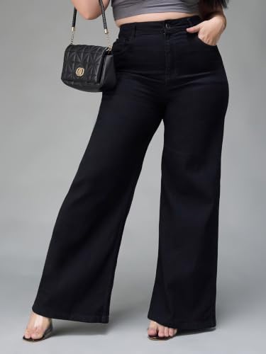 Image of Miss Chase A+ Women's Wide-Leg High-Rise Regular-Length Stretchable Shaping Denim Jeans