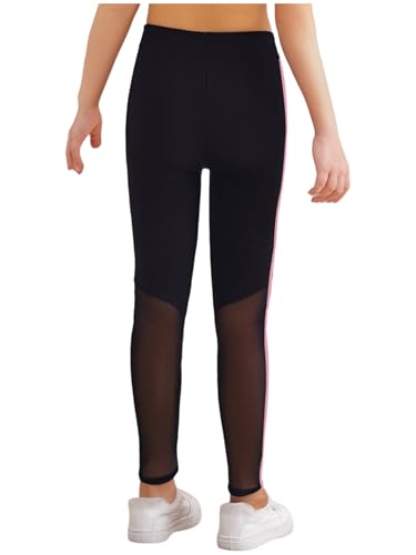 YEAHDOR Girls Yoga Pants Sheer Mesh Patchwork Gymnastics Figure Skating Sport Leggings Gym Training Tights2