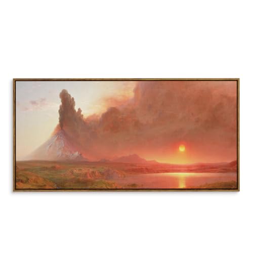 VIYYIEA フレーム入りキャンバスウォールアート ホームデコ 火山風景 ウォールデコ リビングルーム ヴィンテージ ナチュラル 油絵 写真 夕日 雲 寝室 オフィス 暖炉 美的部屋の装飾-Cotopaxi 50.8x101.6cm（Amazon）