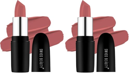 Image of Swiss Beauty Pure Matte Creamy Lipstick | Non-drying, Highly pigmented Lipstick | Shade- Bare, 3.8gm| (Pack of 2)
