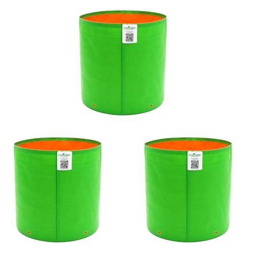 Image of Anandi Green's Premium HDPE Uv Protected 220 GSM Round Shaped Green Colour Plants Grow Bags Suitable for Terrace and Vegetable Gardening (Pack of 3, 15X15 INCH)