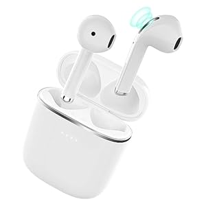 Wireless Earbuds Bluetooth 5.0 Headphones with Charging Case, IPX8 Waterproof, 3D Stereo Air Buds in-Ear Ear Buds Built-in Mic, Open Lid Auto Pairing for Android/Samsung/Apple iPhone – White
