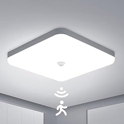 Lamparas De Techo Led Con Sensor De Movimiento Combuh LED Plafón con Sensor Movimiento 30W Impermeable IP56 Blanco Frío 6500K 2400Lm Cuadrado Lampara de Techo para Cocina, Baño, Oficina, Porche, Garaje 25 * 25 * 4cm