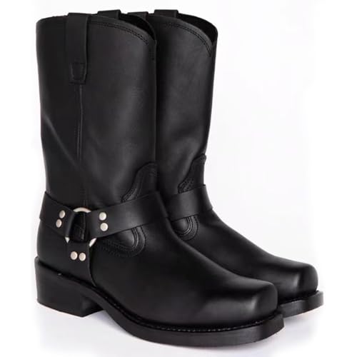 Men's Square Toe High Heel Embroidered Western Work Cowboy Boots Slip Resistant Durable Pull on Mid-Calf Boots2