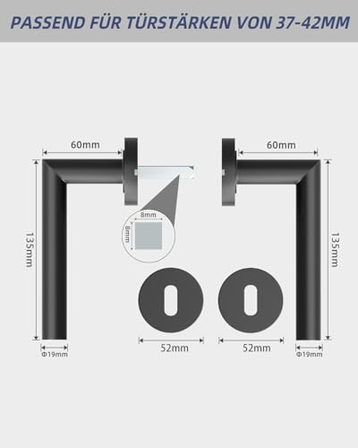 AwmnSrman Türgriffe Innentüren Türklinke Türgriff-Set Edelstahl Toilette Die Form von L BB-Buntbart Schwarz