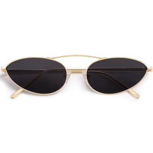 SOJOS Retro Narrow Cat Eye Sunglasses Women Men 90s Vintage Small Metal Frame Sunnies SJ1223