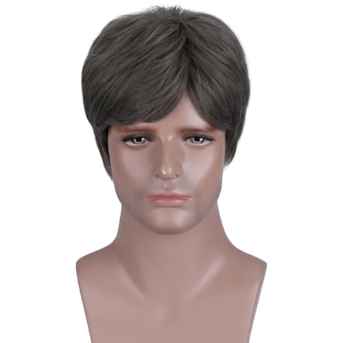 MAGQOO Grey Wig for Men Short Straight Grey Wig Cosplay Costume Wigs Synthetic Heat Resistant