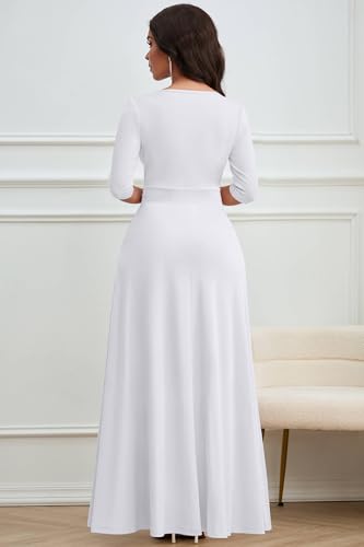 Image of CLOCOR Maxi Dress for Women Long Summer Short Sleeve Evening Formal V Neck A Line Dresses Wedding Guest Empire Waist Elegant