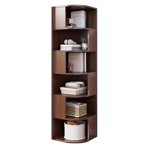 6-Tier Corner Bookshelf, Space-Saving Bookcase with Baffles, Etagere Storage Rack, Stylish Density Board Corner Shelf for Home, Office, Study Room (Brown)