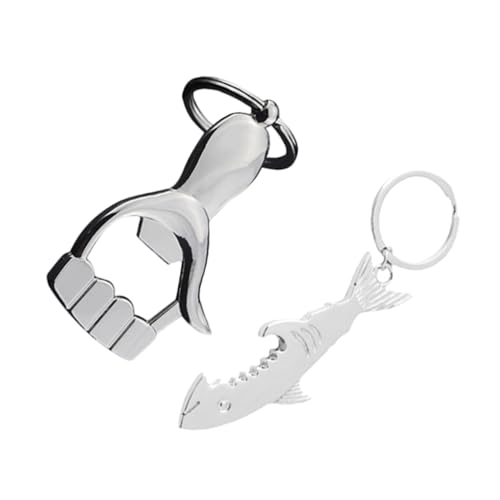 HOMOBABE 2個 亜合製サメ 親指型ボトルオープナーキーチェーン 多機能ビール栓抜き 携帯便利 アウトドア用 キャンプ ピクニック用 キーホルダ