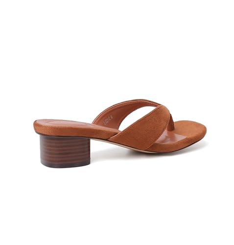 Image of vivianly Women's Suede Low Chunky Block Heel Flip Flops Square Toe Thong Heeled Sandals Casual Slip On Mules for Work Beach Casual Outings