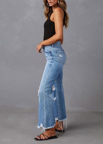 CHARTOU Ripped Flare Jeans for Women High Waisted Bell Bottom Wide Leg Cropped Jeans Distressed Baggy Pants3