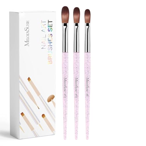 WOKICOR Set 3 Pinceles para Uñas Acrílicas 8/10/14, Pincel Uñas Gel UV, Kit Pinceles Decoración Uñas Profesional, Acrílico y Polvo Acrílico, Ideal para Principiantes, Nail Art, Regalo Mujer DIY