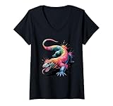 Photo Gallery donna komodo dragon poster stile colorato vernice splatter art maglietta con collo a v Photo Gallery donna komodo dragon poster stile colorato vernice splatter art maglietta con collo a v