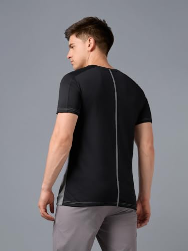 Image of TECHNOSPORT Men's Slim Fit Color Block T-Shirt, Technocool Quick Dry Anti-Microbial Short Sleeve Sports Tee for Gym, Running, Training & Everyday Wear
