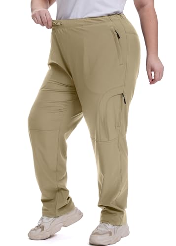 Women's Plus Size Hiking Pants with Pockets-Waterproof, Lightweight,UPF50 Sun Protection-Stretchy Cargo Joggers for Outdoor Activities,D6608,Khaki,3XL