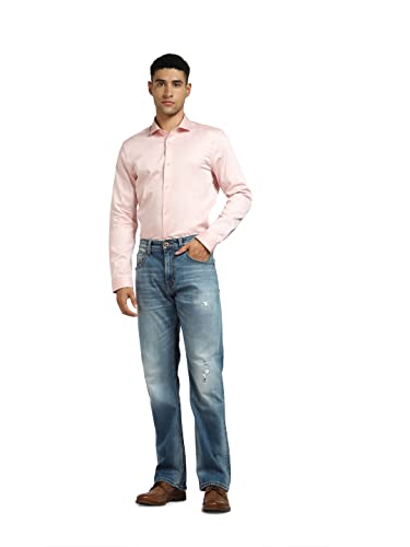 Image of Jack & Jones Men's Cotton Slim Fit Solid Opaque Checked Spread-Collar Casual Shirt