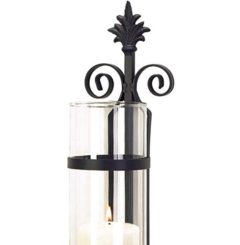 2 Black Iron French Hurricane Candle Holder Wall Sconce