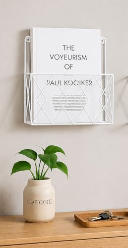 Image of Hanging File & Magazine Holder - Wall Mounted Metal Organizer for Newspapers, Documents & Office Storage | Decorative Wall Rack for Home & Workspace (White)