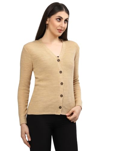 Image of Kalt Women Full Sleeves V-Neck Design Acrylic Cardigan Sweater