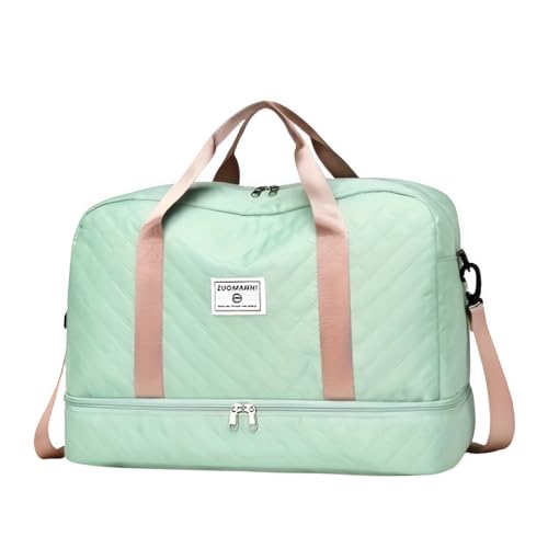 Oversized Duffel Bag, Stylish & Durable, Waterproof Compartment, Multi-Functional Carry, Dry Wet Separation, Side Pockets by Zuomanni (Green With Pink)