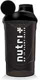 Classic Shaker schwarz 600 ml für unterwegs - Sport Fitness Bodybuilding - mit Schraubverschluss und Siebeinsatz - BPA-frei - Nutri-Plus Wave