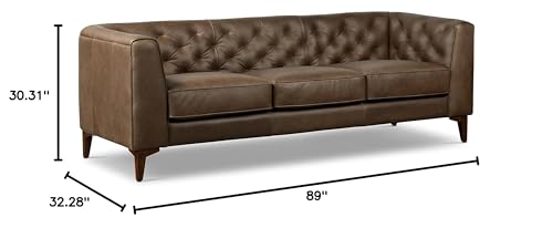 Image of Poly & BARK Essex 89 inch Full-Grain Italian Leather Sofa - Tufted Back, Feather-Down Comfort, Solid Wood Frame, Cocoa Brown