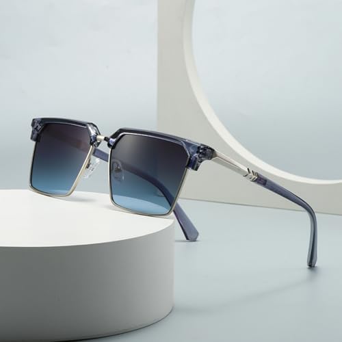 Lunettes de soleil UV400 solides à charnières métalliques bleu dégradé