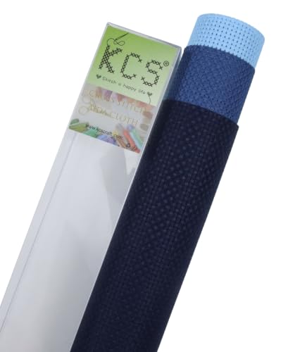 Image of KCS 3 pc of 15 inch x 18 inch(38cmx45cm) 11 Count Cross Stitch Cotton Aida Cloth Needlework Rolled Fabric Box,11CT,Light Blue+Jeans Blue+Navy Blue