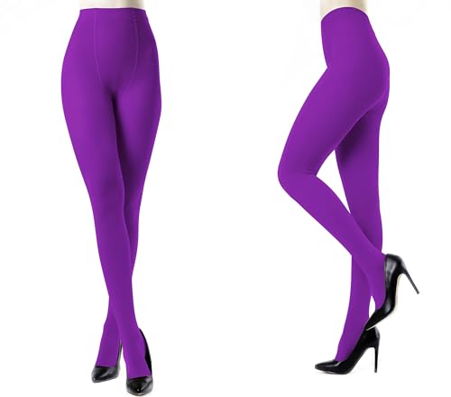 Carnavalife 2 Pares Medias Lisas Enteras de Tiro Alto para Mujer Adulto, Leggins Leotardos Panties Lisos de Microfibra Elasticos Semiopacas (Morado)