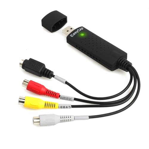 Bloomique Cable adaptador de captura de video USB 2.0, convertidor de video RCA a USB VHS a DVD digital, Plug & Play, adaptador convertidor de digitalización de audio y video para almacenamiento de