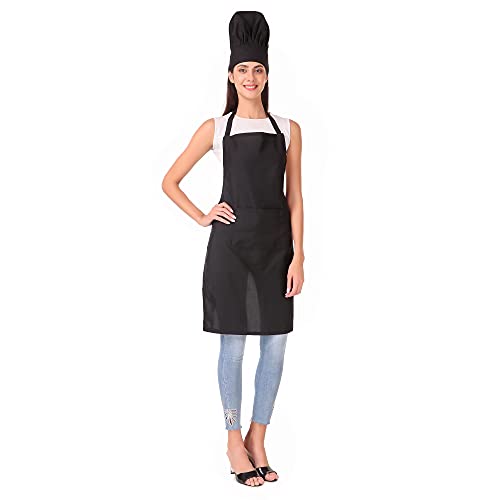 Image of KODENIPR CLUB Kitchen Apron With Cap Set for Women /Men Chef (Black)