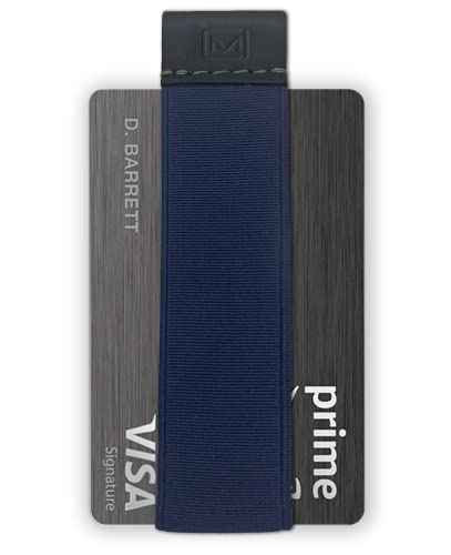 Image of Modern Carry Quick Draw Minimalist Wallet for Men & Women, Elastic Band Minimal Credit Card Holder with Leather Tab, Card Grabber for Long Nails, Money Clip Alternative (Black) (Navy Blue)